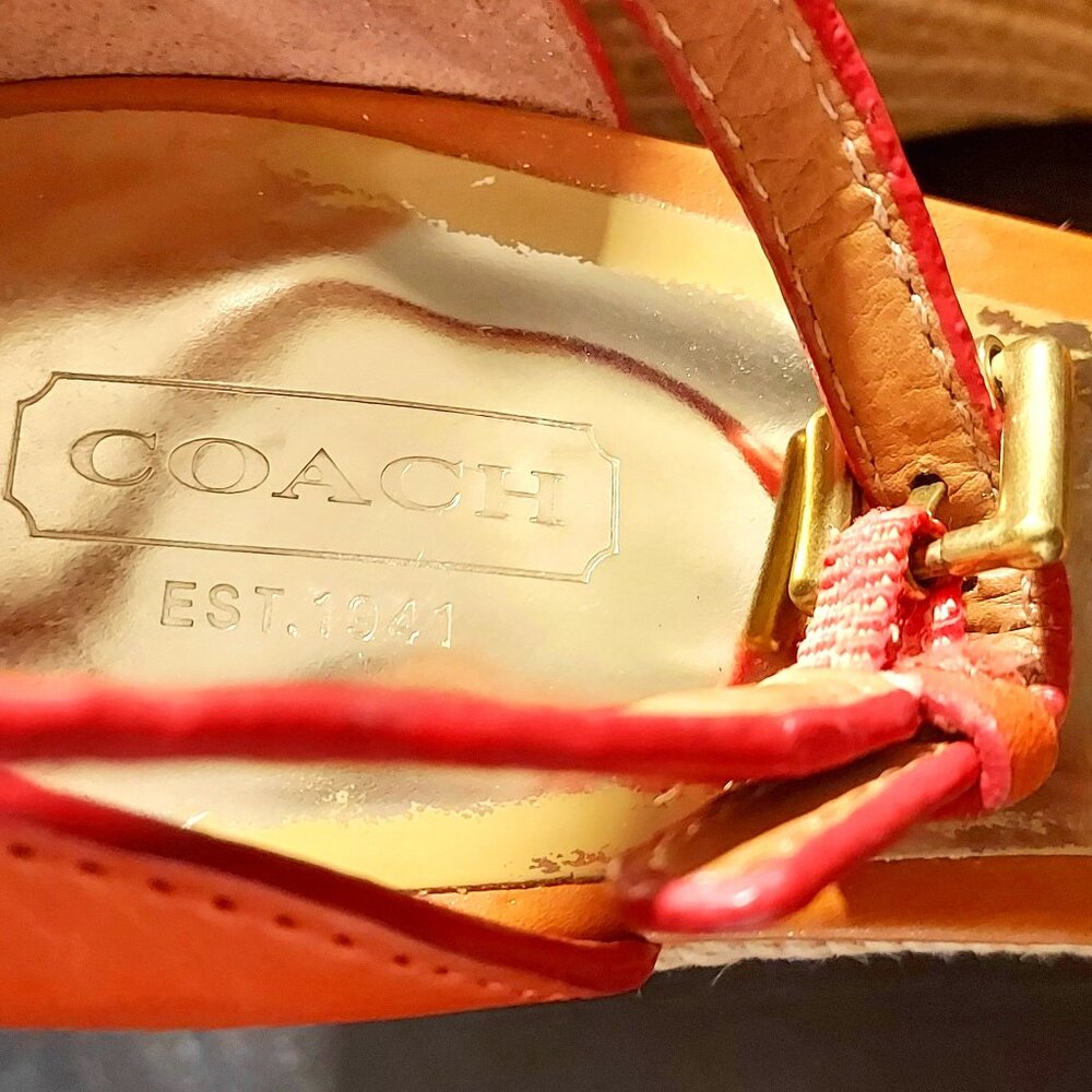Coach Sandals Size 10 Glinda Espadrille Wedge Ankle Strap Platform Pump Heel Tan - Picture 3 of 13
